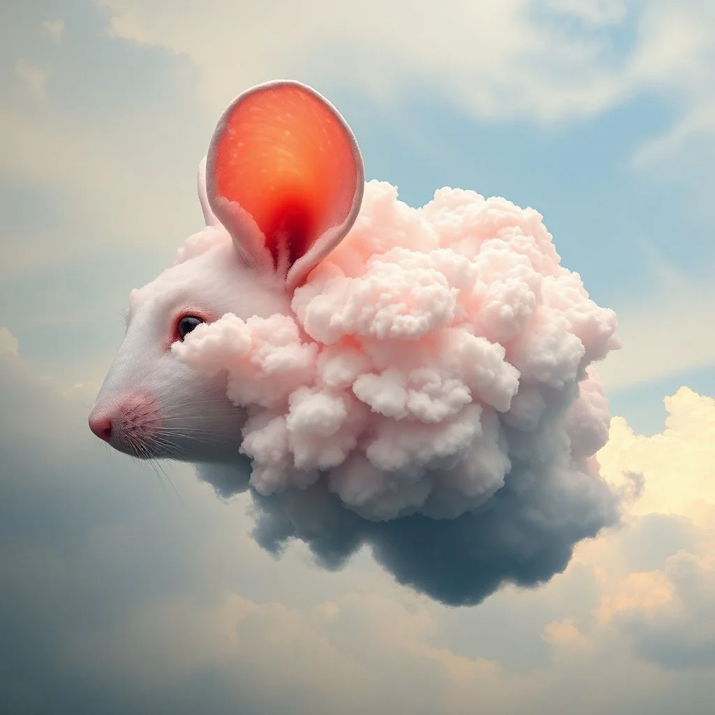 Incredible Biometric imagineer, mouse head shaped cloud, surreal, kim keever