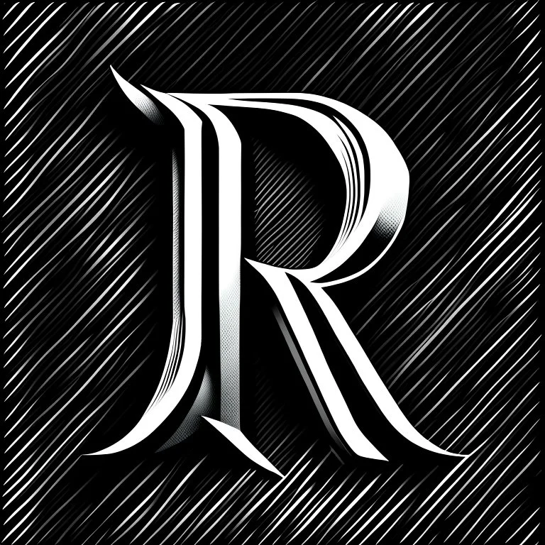 logo with the letter R end N, graphic, black and white