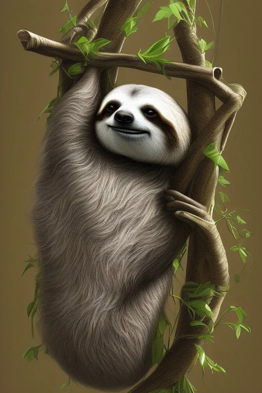 Simple sketch of Sloth hanging from tree