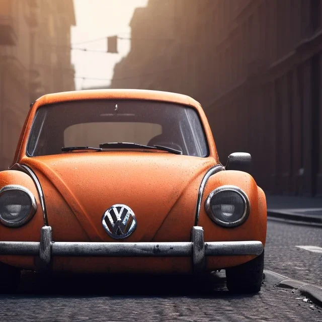 an old volkswagen car ultra realistic,wide body , rally concept, 4k ,on street,8k resolution, high-quality, fine-detail, parked in crowded city winter wide body