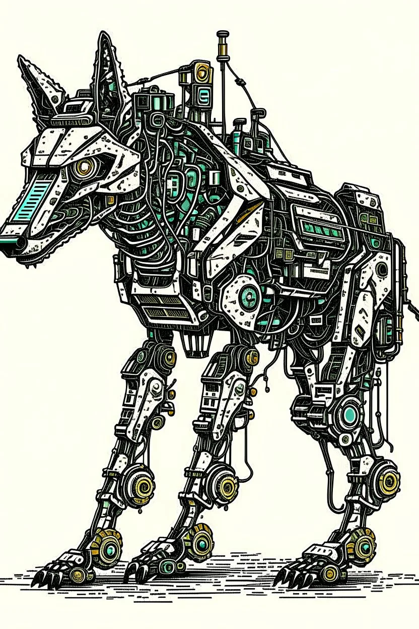 Wolf biotic robot drawn in the style of E