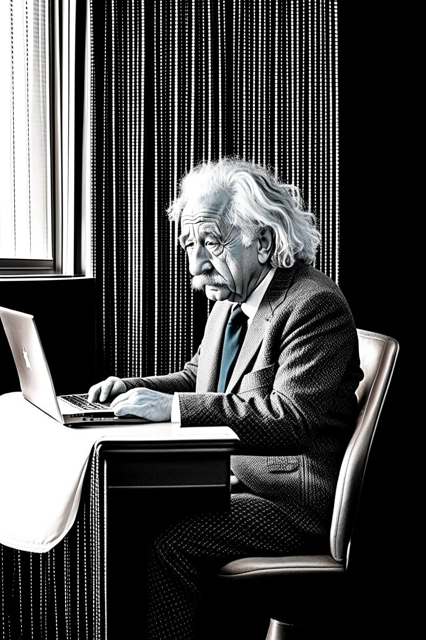 albert einstein in with laptop