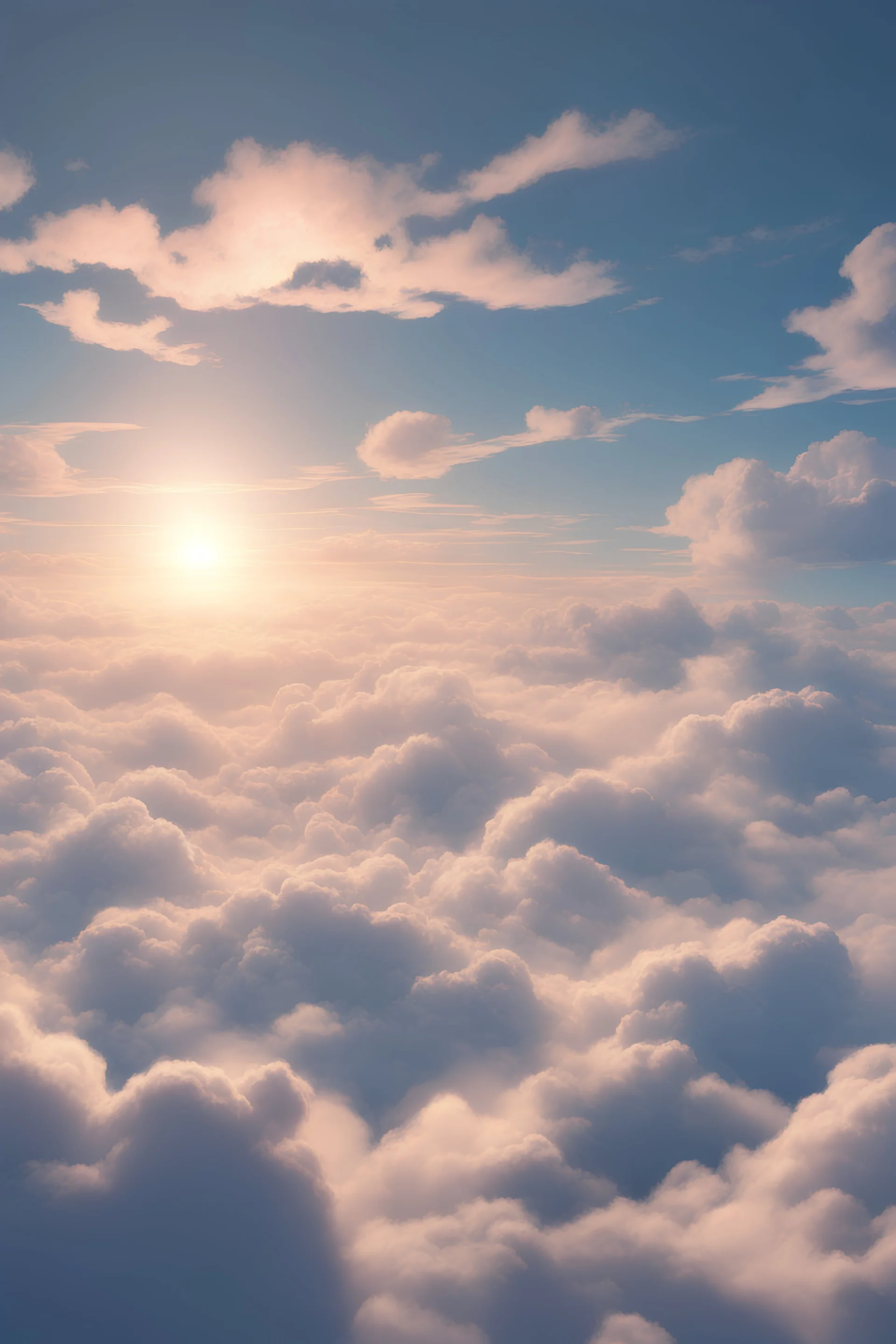 above the cloud, clouds only, sunshine, cinematic, anime syle paint