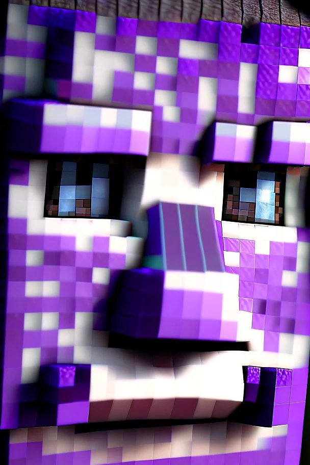 a close-up portrait of a purple Minecraft face, Babyface,3d, large pixel style