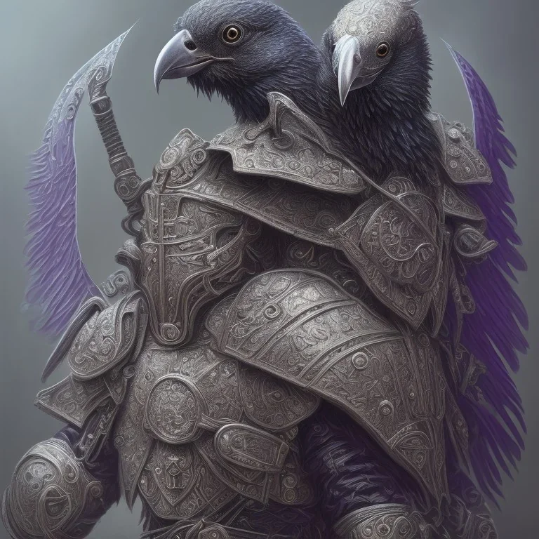 angry Raven warrior in black and purple battle armor, a highly detailed illustration, background of Inka jungle, realistic render, 8 k, micro detail, intricate, elegant, centered, digital painting, Artstation, smooth, sharp focus, illustration, artgerm, tomasz alen kopera, peter mohrbacher, donato giancola, joseph christian leyendecker, wlop, boris vallejo