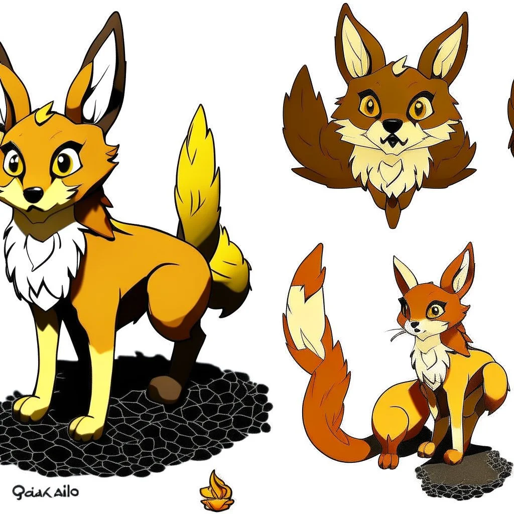 Create a fox with ground/rock-like features on its body