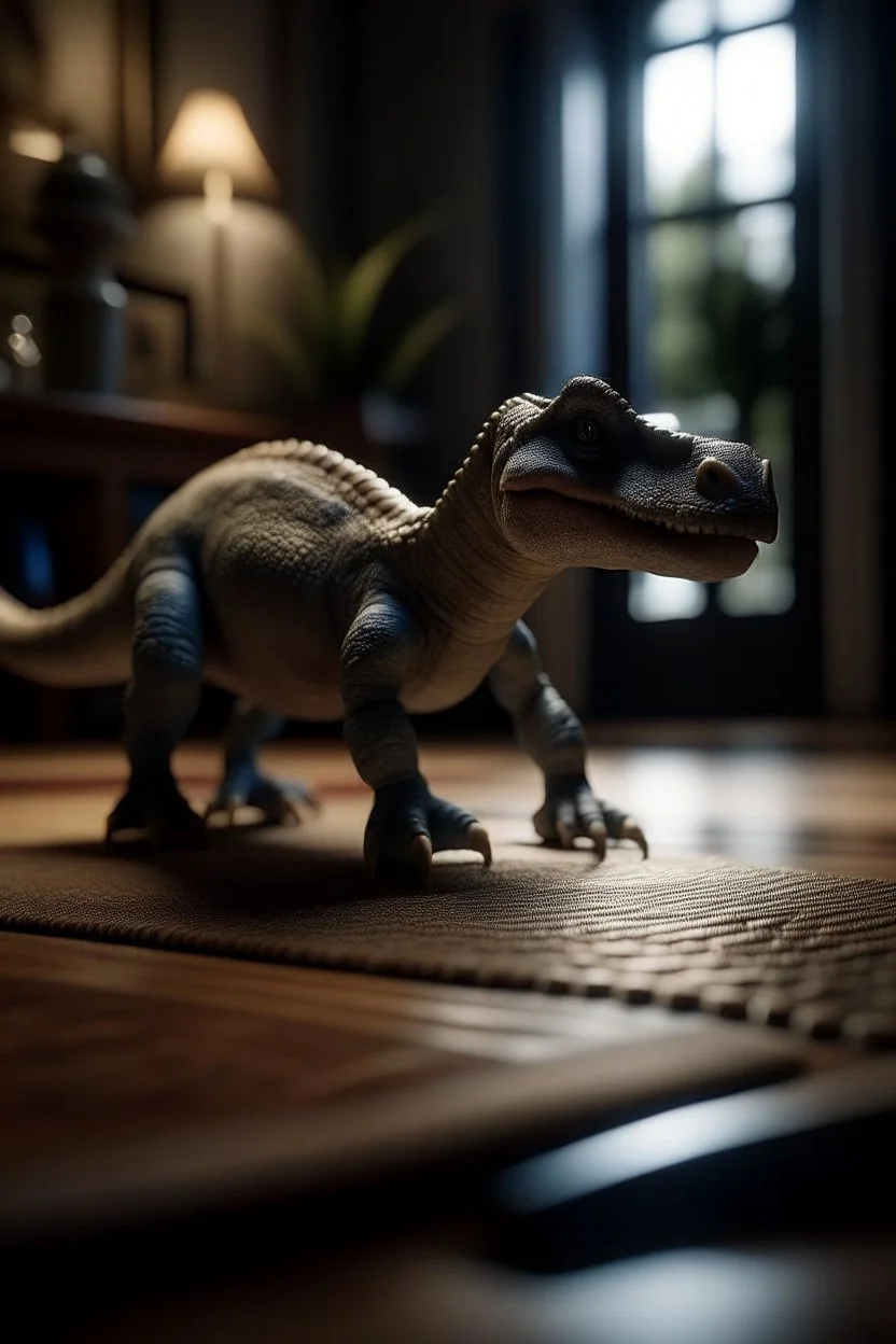 me using a hipposaur dino on a doormat,shot on Hasselblad h6d-400c, zeiss prime lens, bokeh like f/0.8, tilt-shift lens 8k, high detail, smooth render, down-light, unreal engine, prize winning