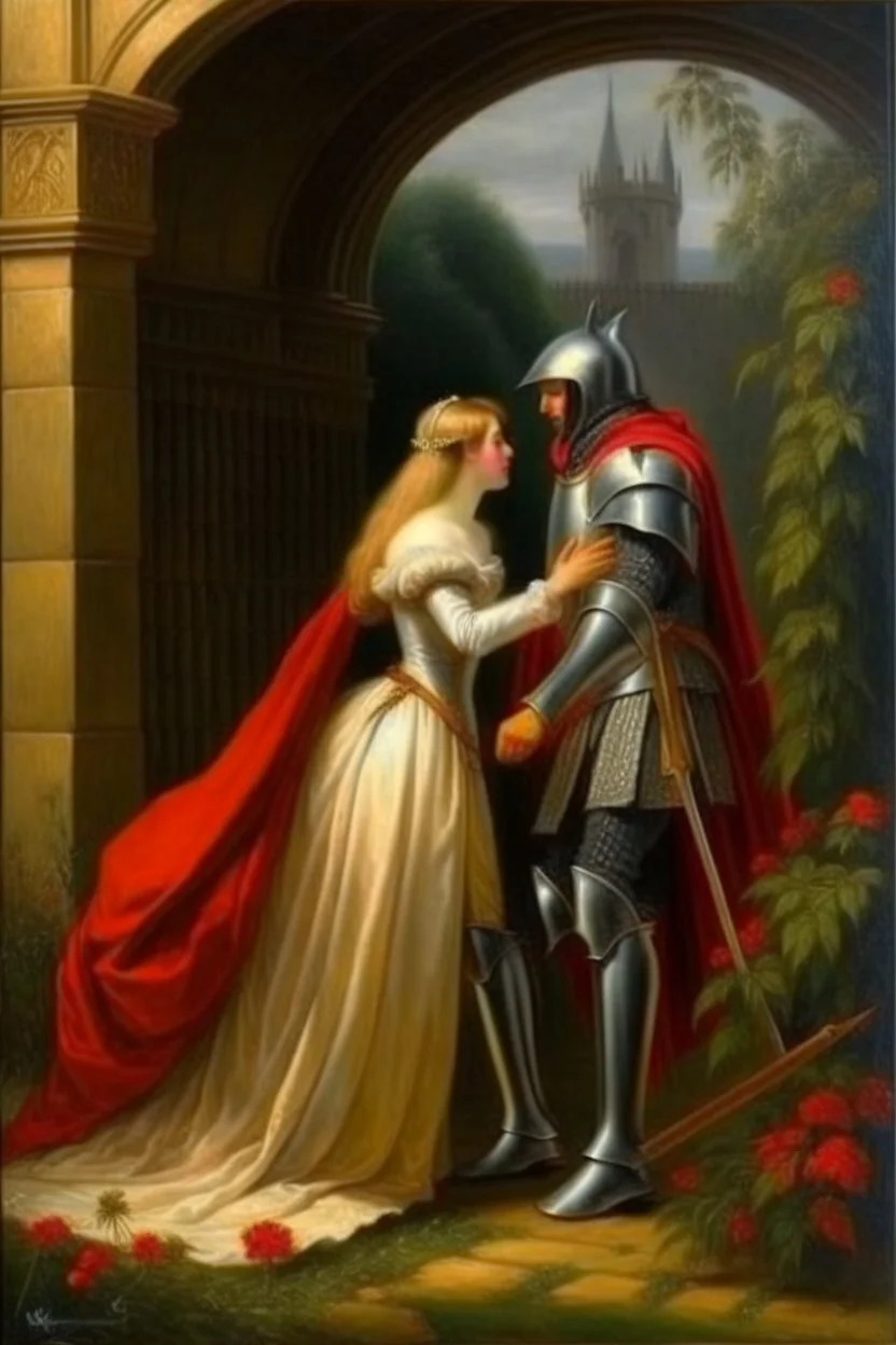 Historical oil painting expressing love The eternal between a princess and a knight