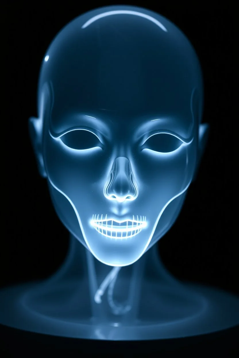 A transparent, hollow, glowing,face, a negative photo , 8k, high resolution