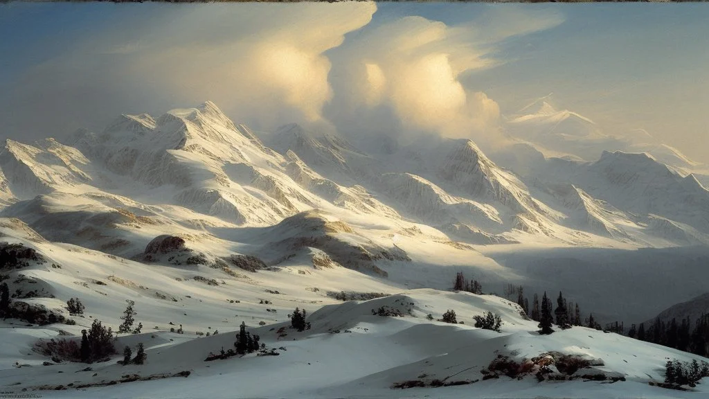 mountain range in snow by andrea del sarto