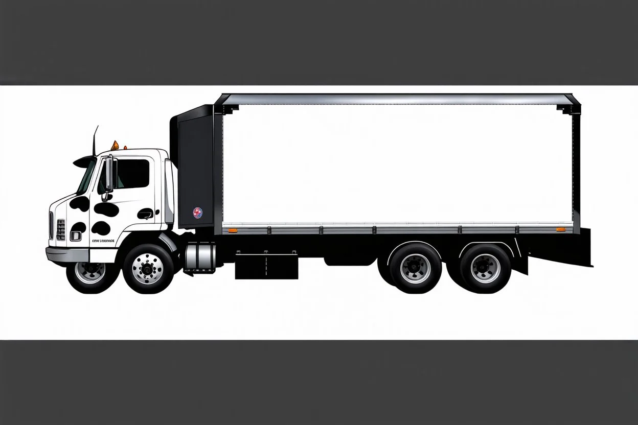 design proof for a white fuel truck with black cow spots