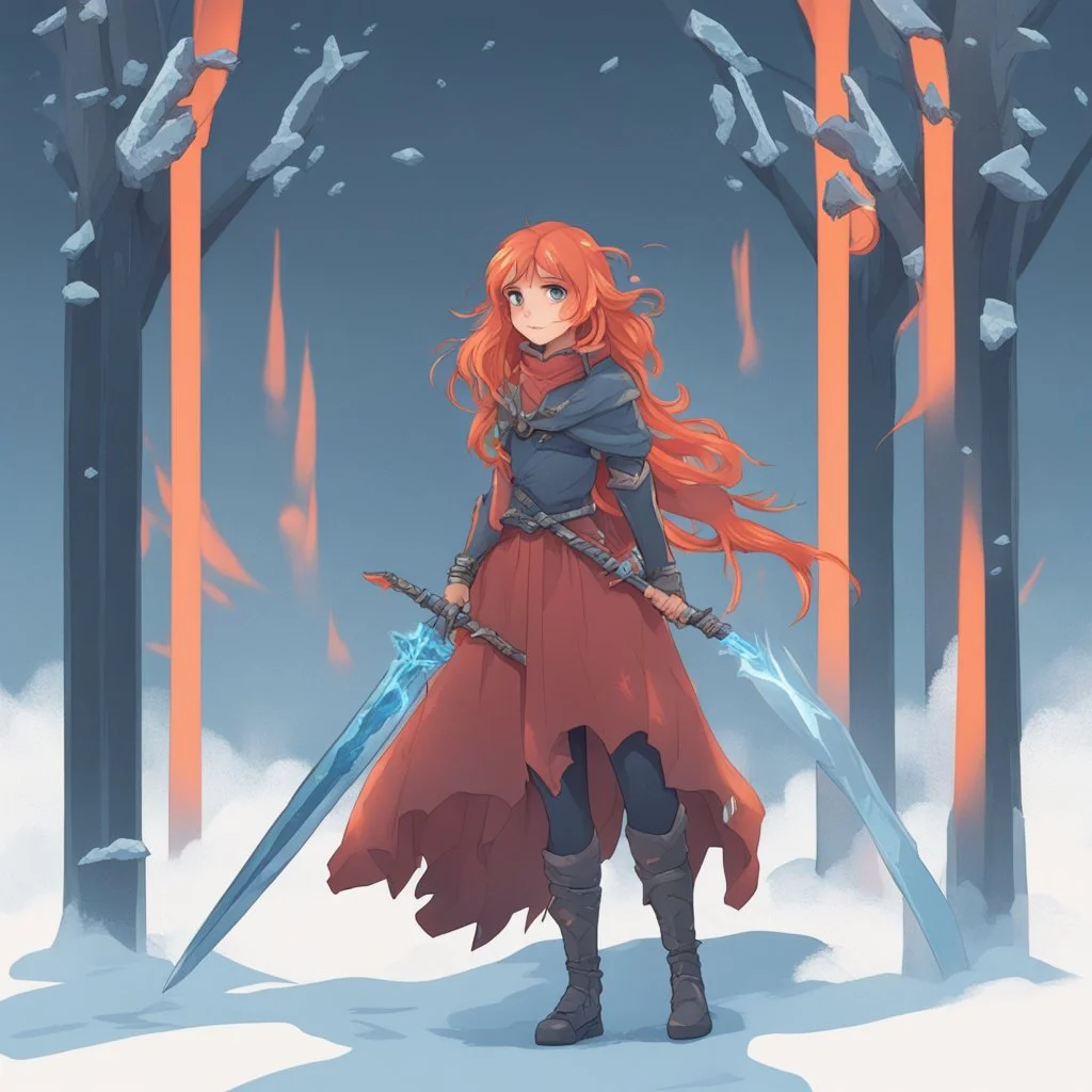 Girl with fire and ice swords