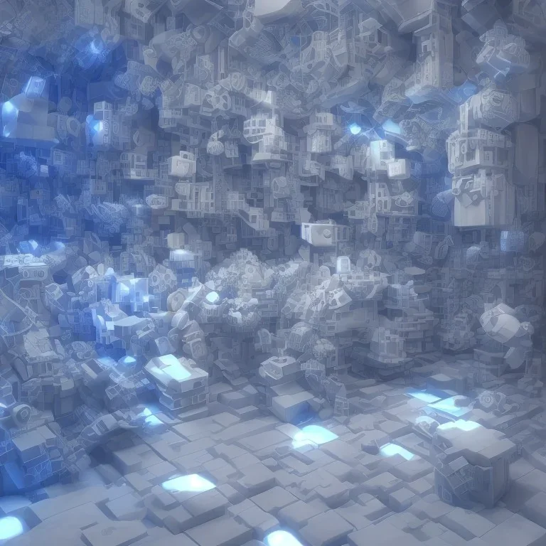 five 3D cubes white on blue floor full length clean art NFT, blender 3d