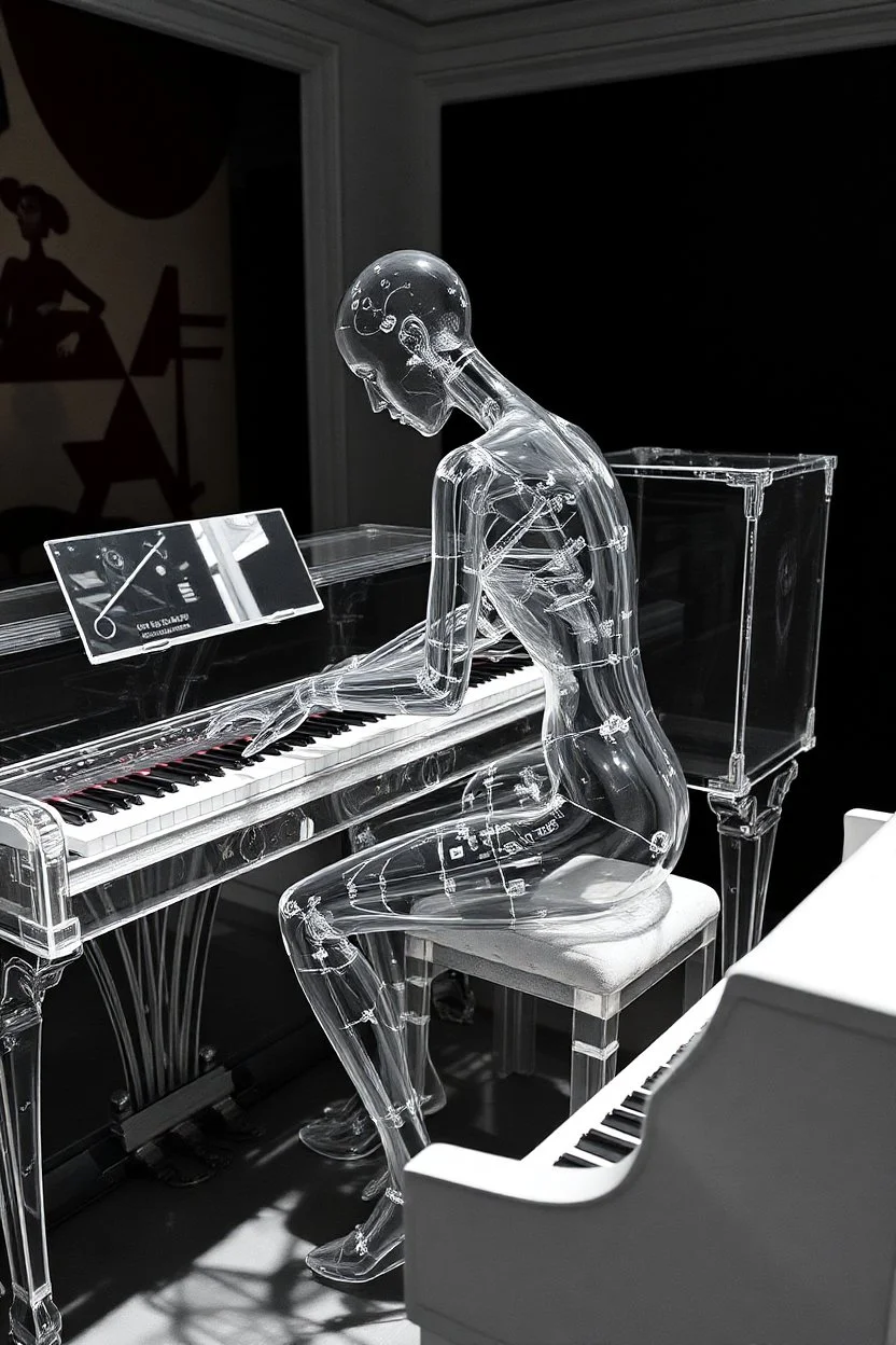 The whole body of Maniquí de glassy Artist mader playing piano