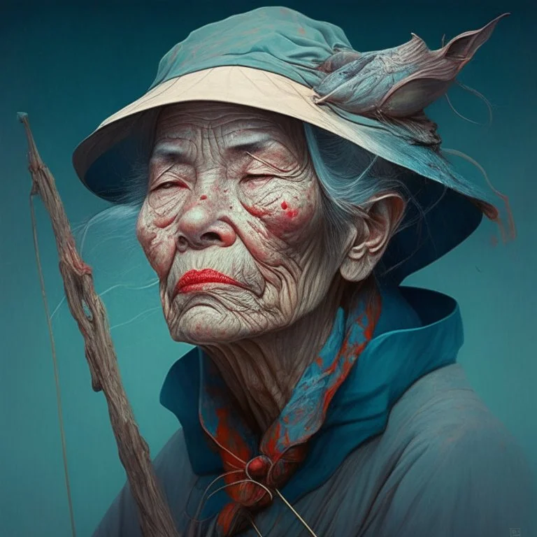 dream portrait of old female fisherman by james jean