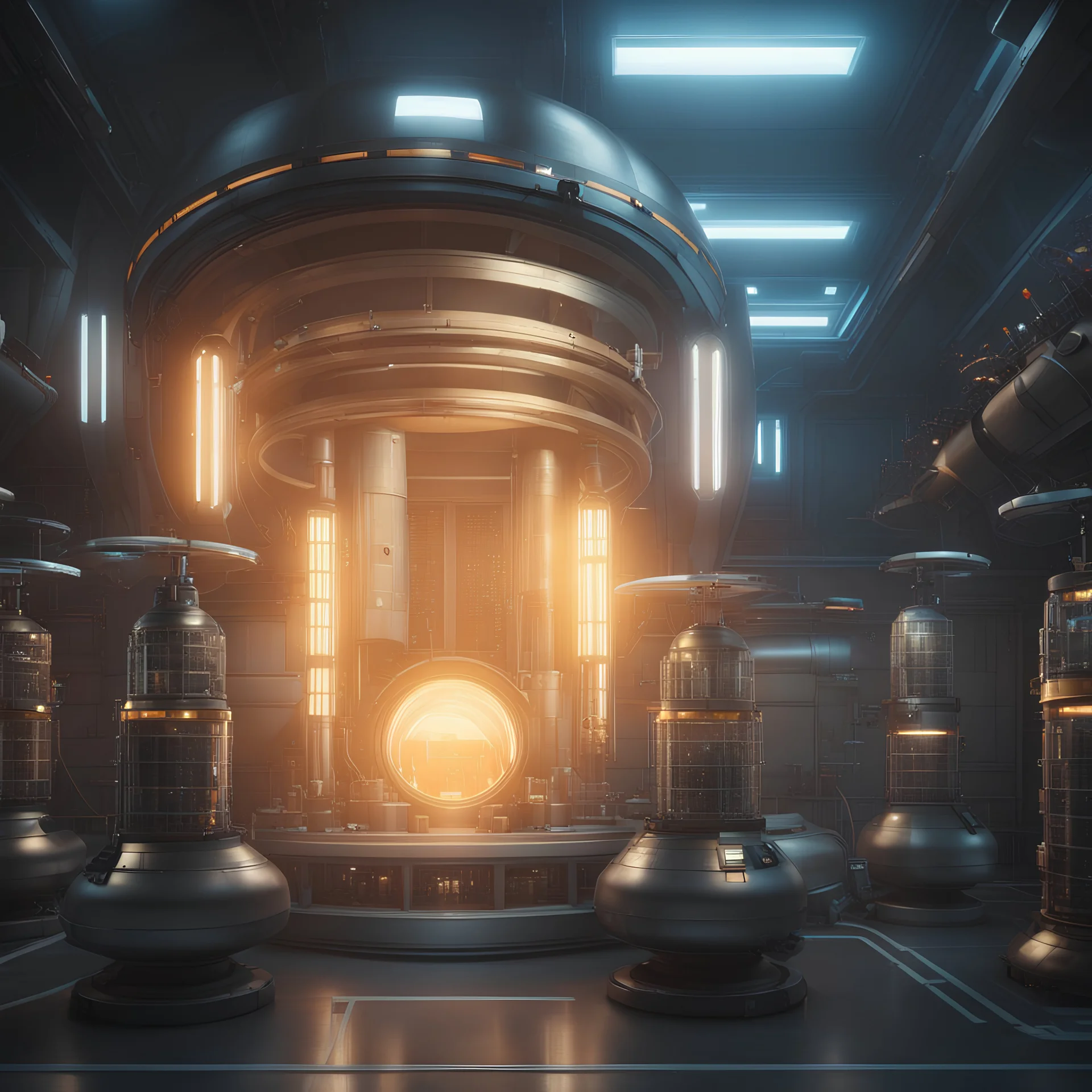 Cryogenic lab, a wide sci-fi room filled with SCI-FI capsules, for the growth of genetically mutated beings, 4k, symmetrical composition, trending on artstation.