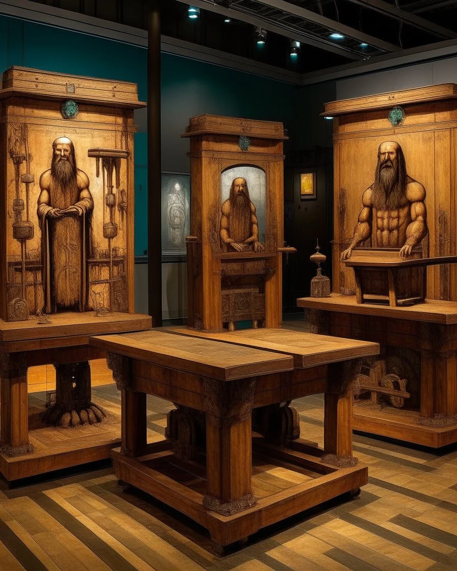 A bay with mechanical tikis painted by Leonardo da Vinci