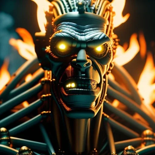 octane render of a metallic frankenstein's monster on fire, boris karloff, neck bolts, finely detailed