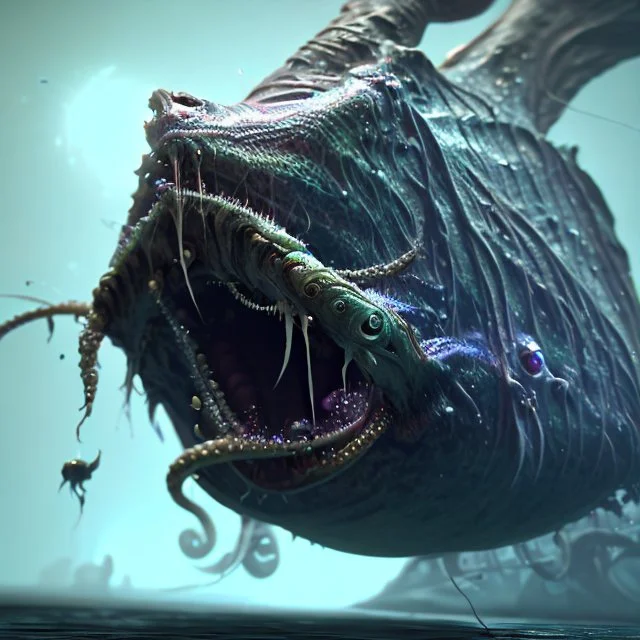 fluid ink angler fish creature, unreal engine 5, 8k resolution, photorealistic, ultra detailed