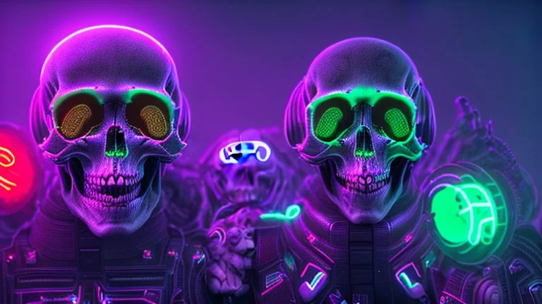 hundreds of non-anatomically correct, dark comic art, graphic novel,human skulls stacked into a wall unusual neon lighting, high velocity, 64k, dystopian, vray,