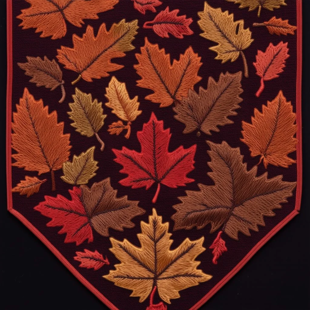 autumn colored cloth banner embroidered with leaves