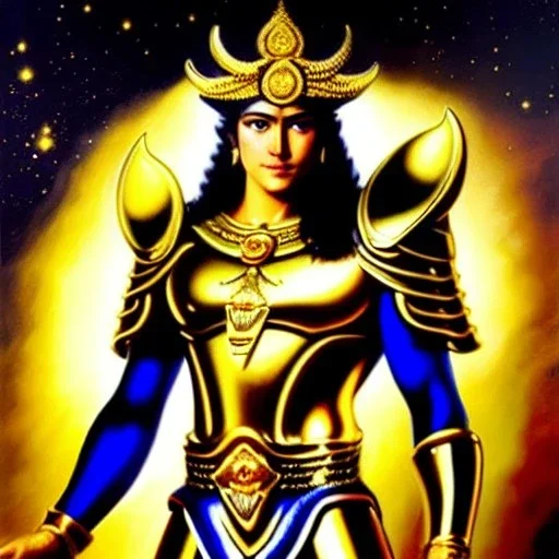 ultra detailed fullbody Portrait in oil on canvas of Saint Seiya`s Taurus Aldebaran with Gold Armor ,extremely detailed digital painting, extremely detailed face,crystal clear Big eyes, mystical colors ,perfectly centered image, perfect composition,rim light, beautiful lighting,8k, stunning scene,extremely sharp detail,finely tuned detail, ultra high definition raytracing, in the style of Simon Bisley and Frank Frazetta and robert e howard and pablo oliveira and Ken Kelley