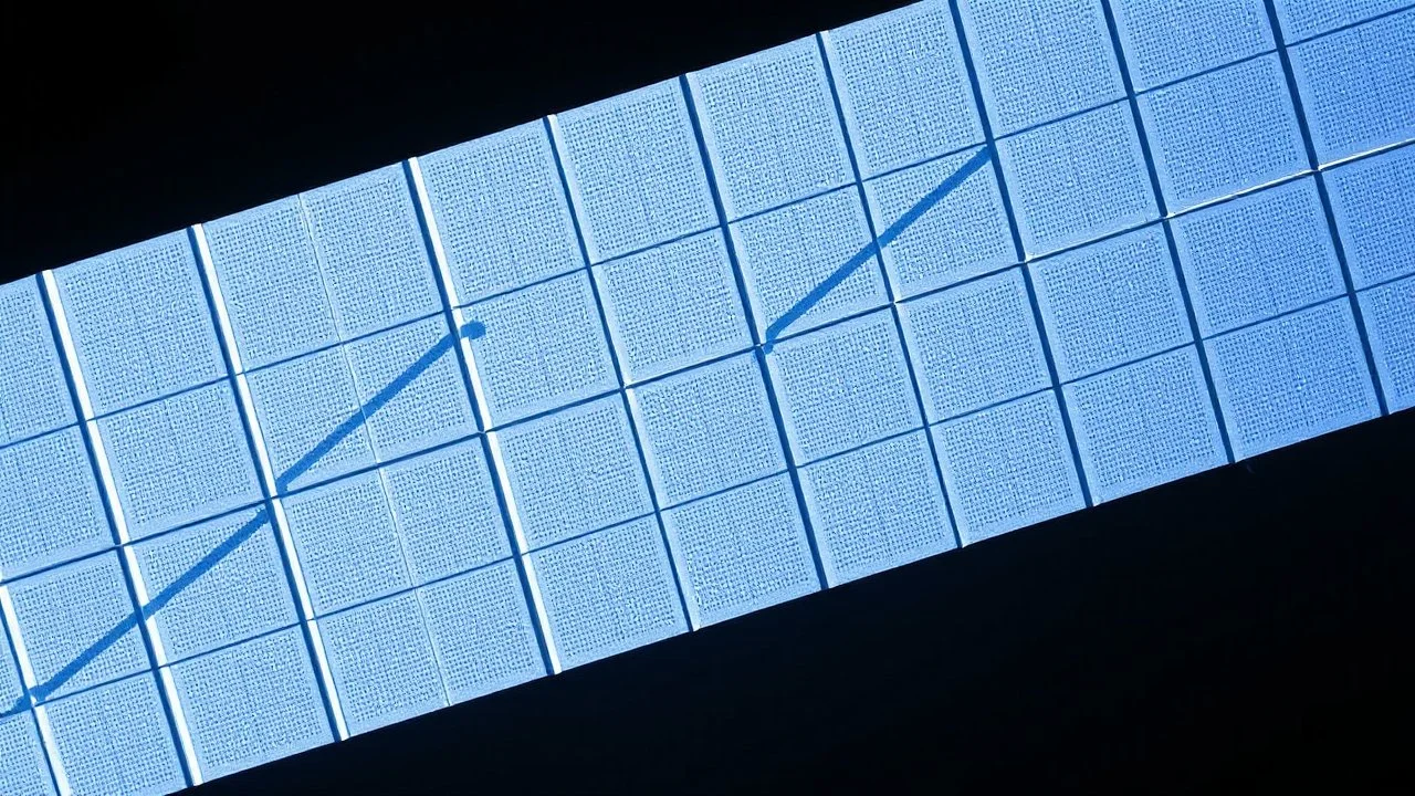 prisma inclinado intersección prisma-retícula planos perforados en secuencia línea volumétrica de luz sistema en tejido estética modular azul profundo relación jerárquica vacío pasivo
