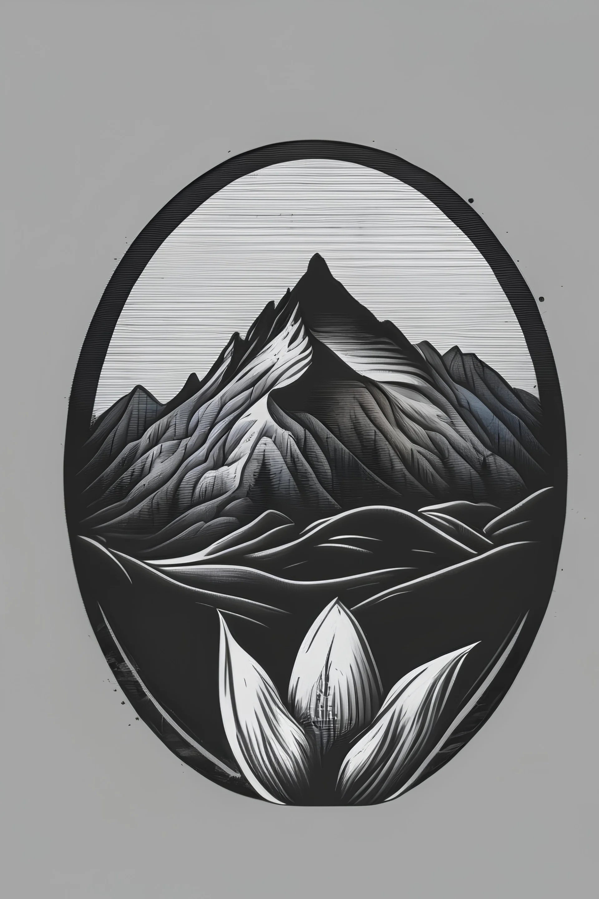 simple round black and white logo of mountain and tulip