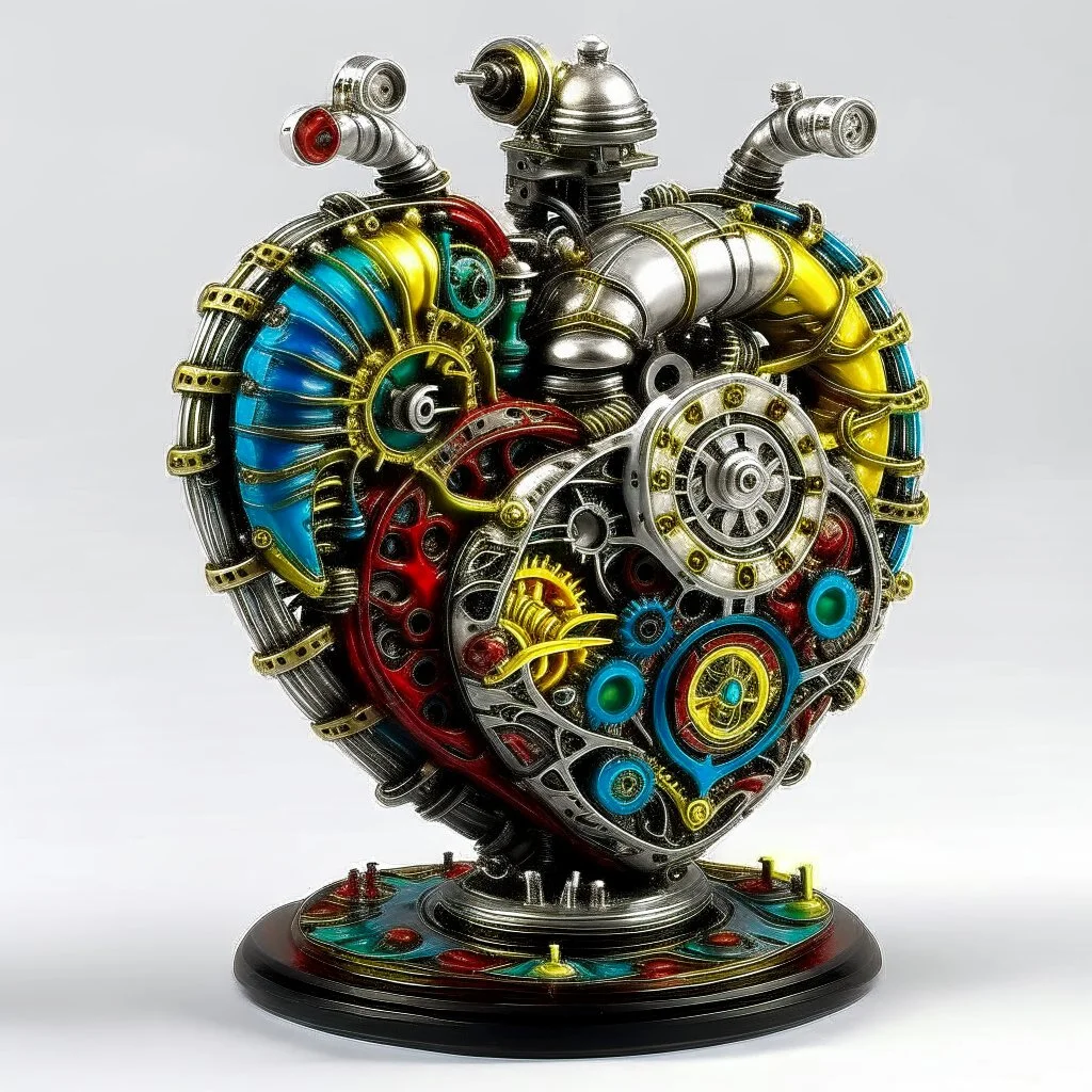 MULTICOLORED COMPLIMENTARY MECHANICAL HUMAN HEART, METALLIC, CLOCKWERK, STEAMPUNK,