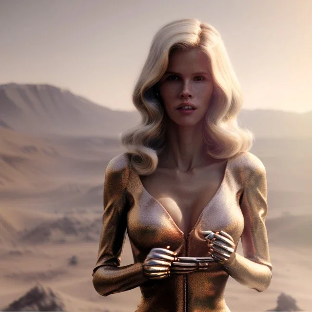 Ultra Realistic retro sci-fi movie scene, waist up view portrait, 5 clones blonde women, sweet young Claudia Schiffer face, perfect iris, glow eyes, makeup, with weapon. Mars background, Retro sci-fi style, helmet, tight latex coat, fog, rain, soft color, highly detailed, unreal engine 5, ray tracing, RTX, lumen lighting, ultra detail, volumetric lighting, 3d, finely drawn, high definition, high resolution.