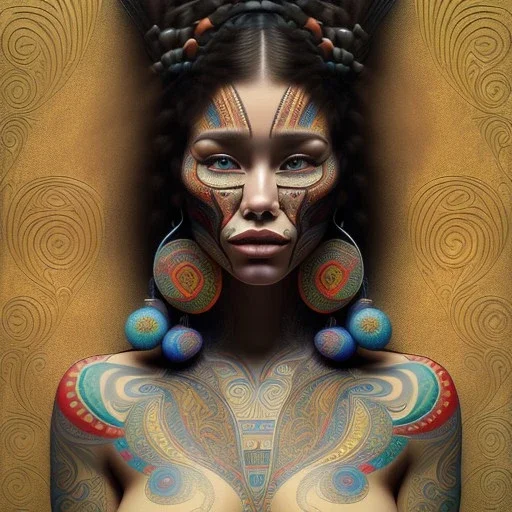 retrato de Mujer tribal maorí bella con tatuajes con estilo de Gustav Klimt