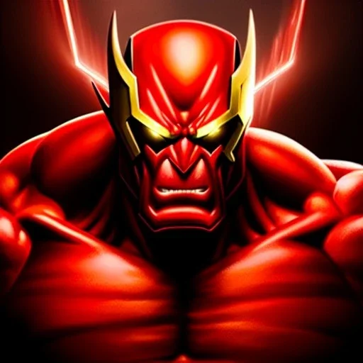 Ultra detailed fullbody Portrait in oil on canvas of Flash merges REDHulk with armor,extremely detailed digital painting,ultrarealistic skin,intense stare, extremely detailed face, crystal clear eyes, mystical colors ,perfectly centered image, perfect composition, rim light, beautiful lighting,masterpiece ,8k, stunning scene, raytracing, anatomically correct, in the style of Simon Bisley and Ohrai Noriyoshi and robert e howard and Steve Jung and Wizyakuza and uncannyknack.