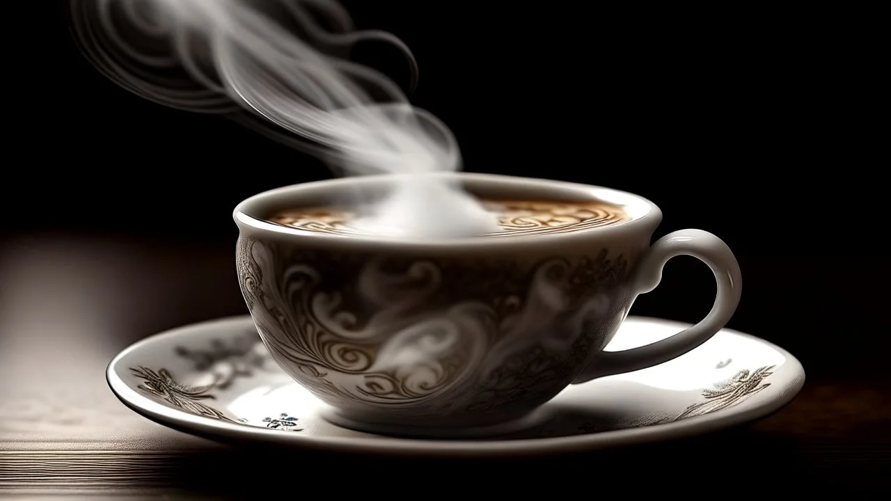 A steaming cup of tea with a splash of creamy milk, swirling in delicate patterns as it blends together.