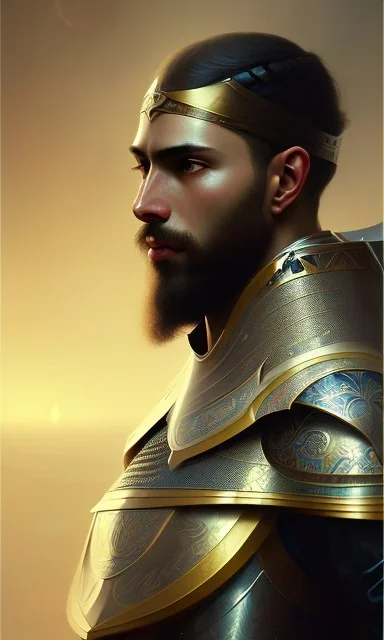 An Arab knight man , head and shoulders portrait, 8k resolution concept art portrait by Greg Rutkowski, Artgerm, WLOP, Alphonse Mucha dynamic lighting hyperdetailed intricately detailed