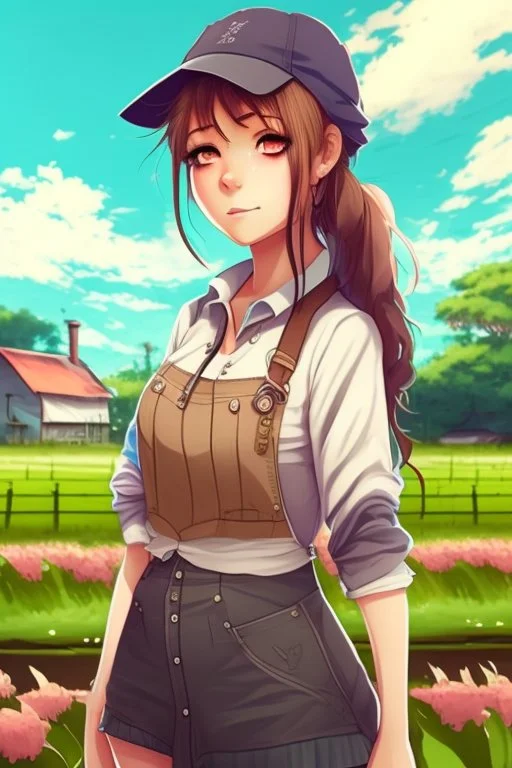 anime girl with farmer clothes