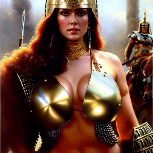 portrait 'beautiful Sexy Extra busty RedSonja naked ',ancient metal armor and Helmet ,painting by gaston bussiere, greg rutkowski, yoji shinkawa, yoshitaka amano, tsutomu nihei, donato giancola, tim hildebrandt, oil on canvas, cinematic composition, extreme detail,fit full head inside picture,32k