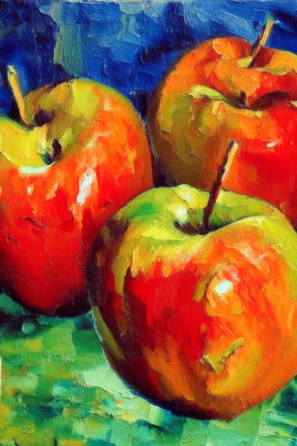 Abstract impasto oil painting of an apples cezanne