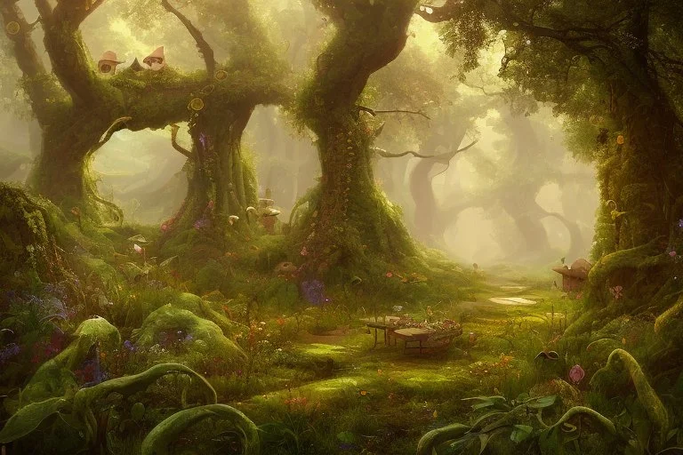 10. Create an image of a whimsical and magical forest with talking animals and hidden paths