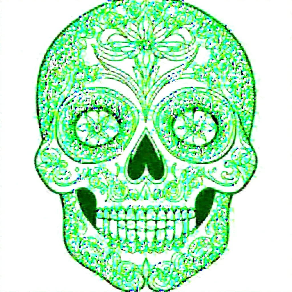 sugar skull, "Intricate Calavera Designs", full view, realistic face, coloring page, only draw lines, coloring book, clean line art, –no sketch, color, –ar 3:4, white background, minimalistic black lines, minimal black color, low level black colors, coloring page, avoid thick black colors, thin black line art, avoid colors, perfect shape, perfect clear lines,