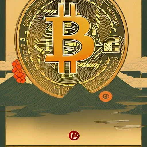 Ukiyo-e styled art bitcoin sign