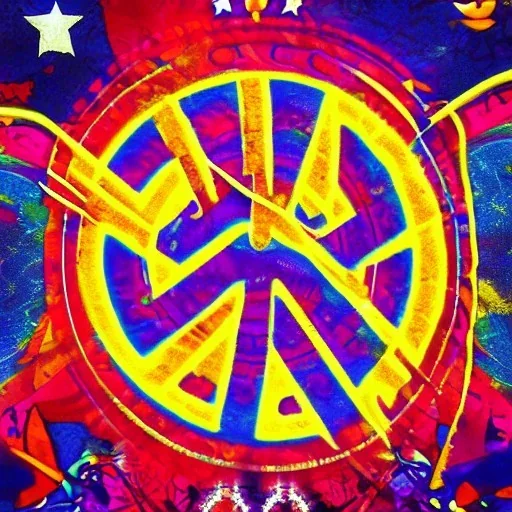 PEACE electric guitar PEACE psychedelic hippie trippy acid LSD PEACE GUITAR peacesign HIPPIE FLAG