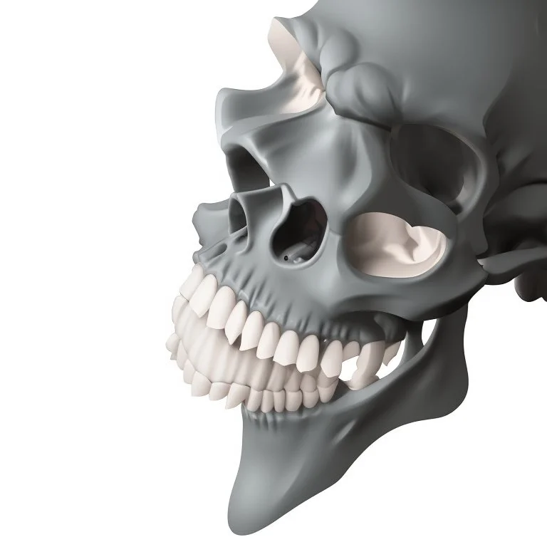Minimalistic vampire skull with open mouth, side view, 2D