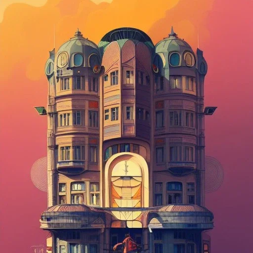 interwarmodernism architecture+artdeco german+detailed facades+Book illustration by Gediminas Pranckevičius, Jean Baptiste Monge, Brian Kesinger, Anton fadeev, strong lines, high contrast vibrant colors, highly detailed, 16k resolution, trending on behance""