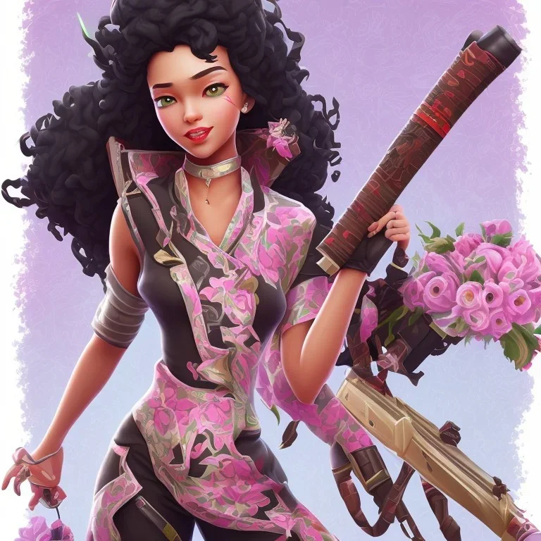 skin fortnite flora Cherry is a sexy black girl with black curly hair gray eyes with kimono with a katana