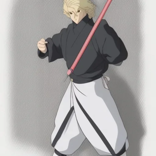 blond ninja boy with katana in black clothes