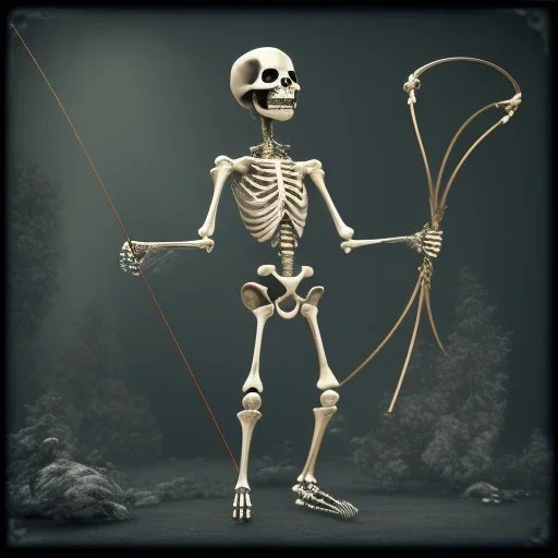 skeleton archer holding a bow in his hand, steam punk, realistic, made in octane, cinematic, ultra-realistic, extremely detailed octane rendering, 8K, VRAY Super Real ar 2:3, dof photorealistic futuristic 50mm lens hard lighting dark gray tintype photograph, realistic lighting, sepia color