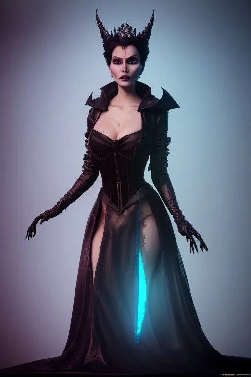 Lene Nystrøm as evil queen in black leather, busty, cleavage, voluptuous, Aqua Lene, angry, stern look. character design by cory loftis, fenghua zhong, ryohei hase, ismail inceoglu and ruan jia. unreal engine 5, artistic lighting, highly detailed, photorealistic, fantasy