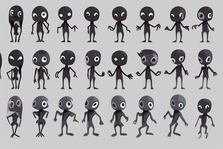 make a bunch of simple spooky and cute cartoon characters with bodies arms, and legs I could draw and make them all different