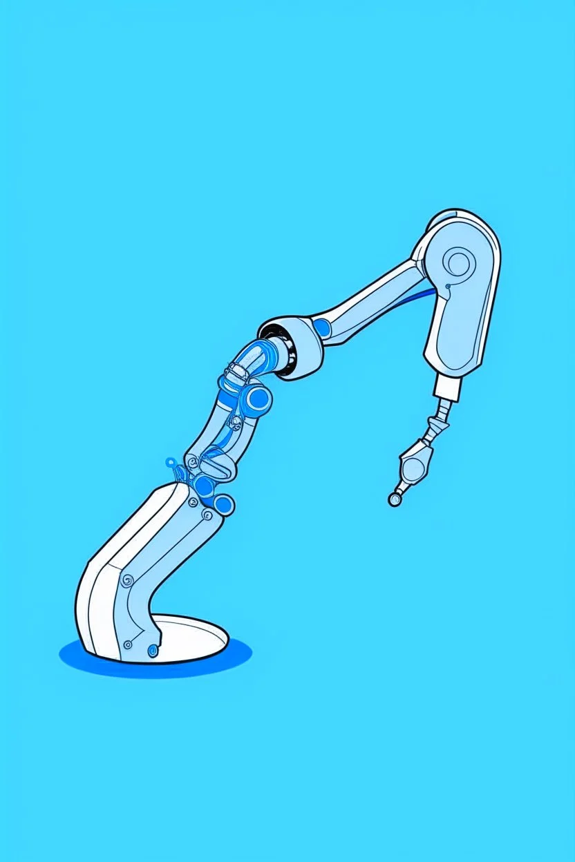 Draw a cover image. What it's about is an elongated flexible robotic arm with flexible joints that are drawing a three-dimensional model. The three-dimensional structure of the robot arm should be filled with color. The background is a blue gradient background.