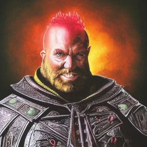 dungeons and dragons, fantasy, dwarf, dark priest, full plate armour, ironclad, dark silvery metal, dark red glow, watercolour, large strokes, distinct face, portrait, head